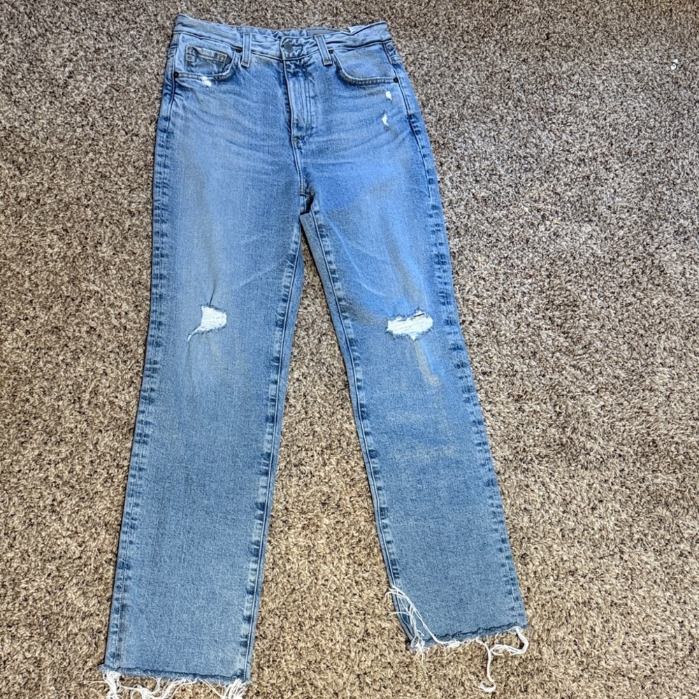 AG Alexxis Straight Leg High Rise Raw Hem Jean